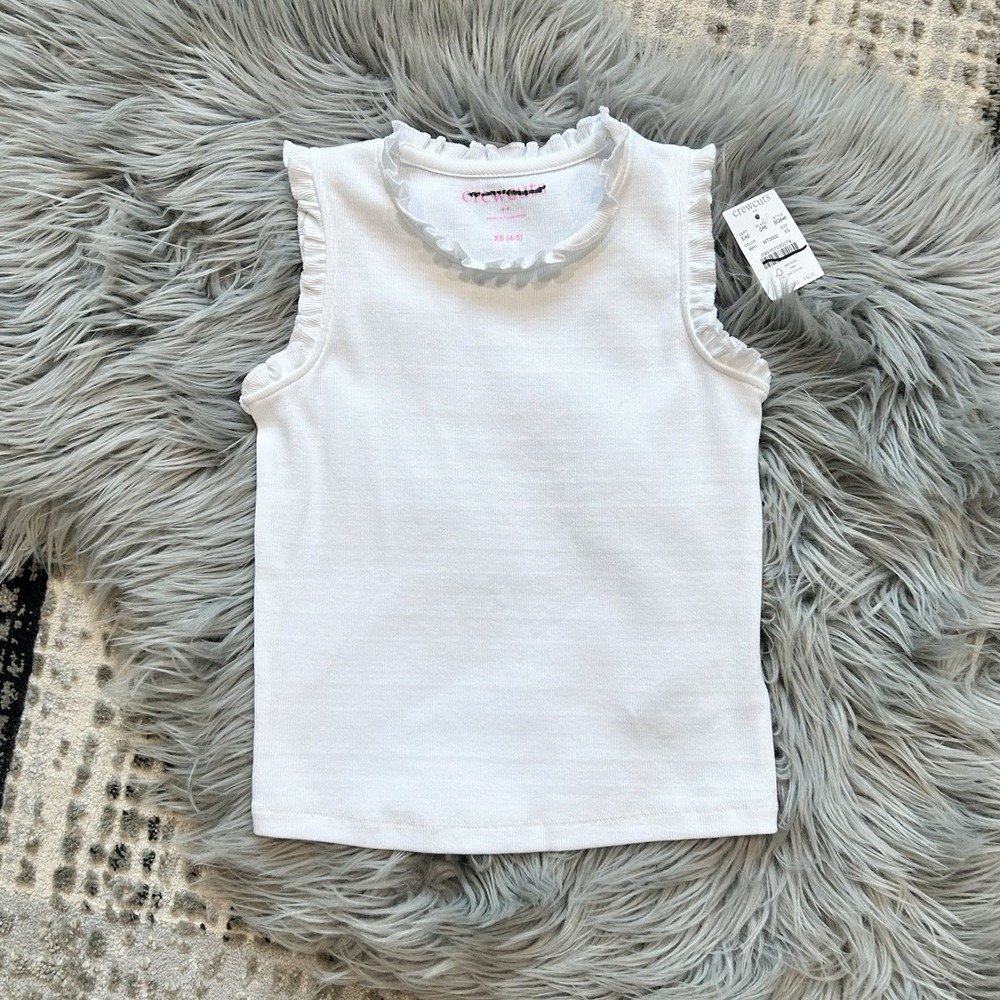 J. Crew Crewcuts Girls Ribbed Ruffle-trimmed White Tank Top Size XS 4-5 MSRP $29